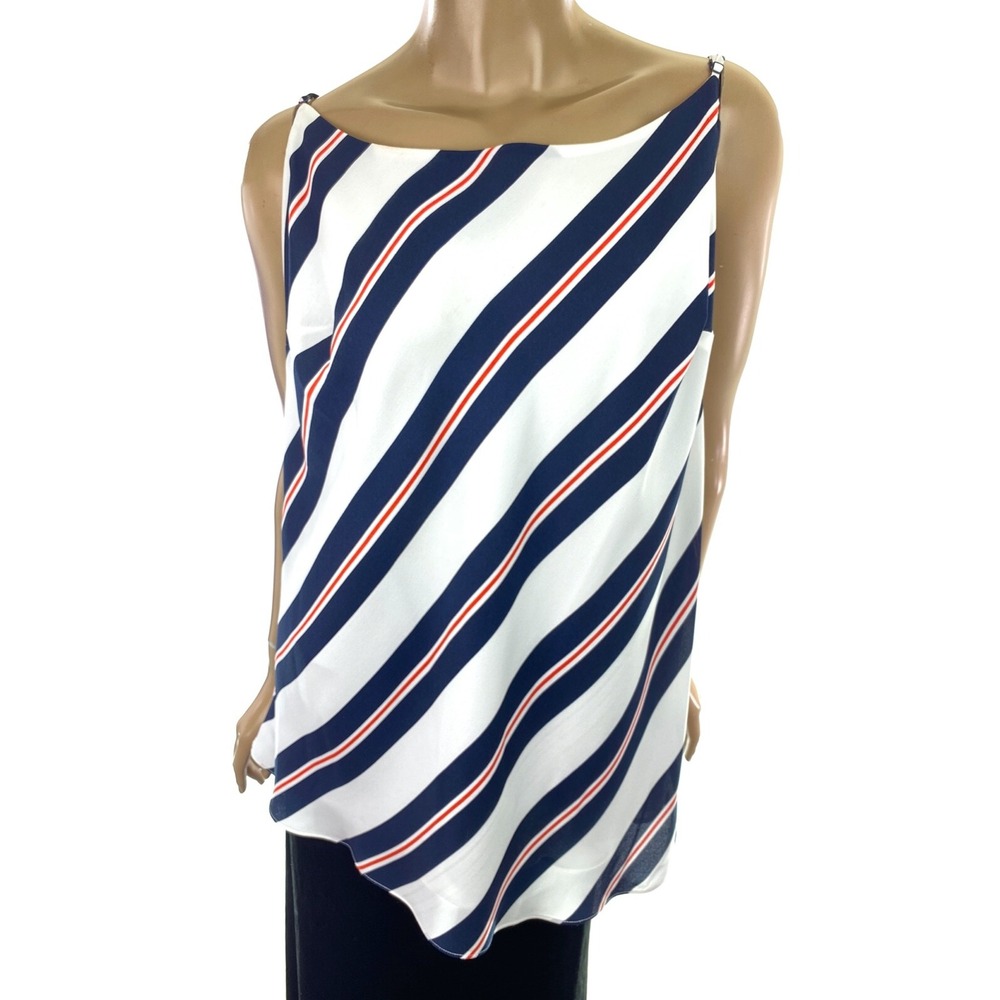 Madison Curvy Top Blouse Sz 1X White/Black/Red Diagonal Stripes Spaghetti Straps